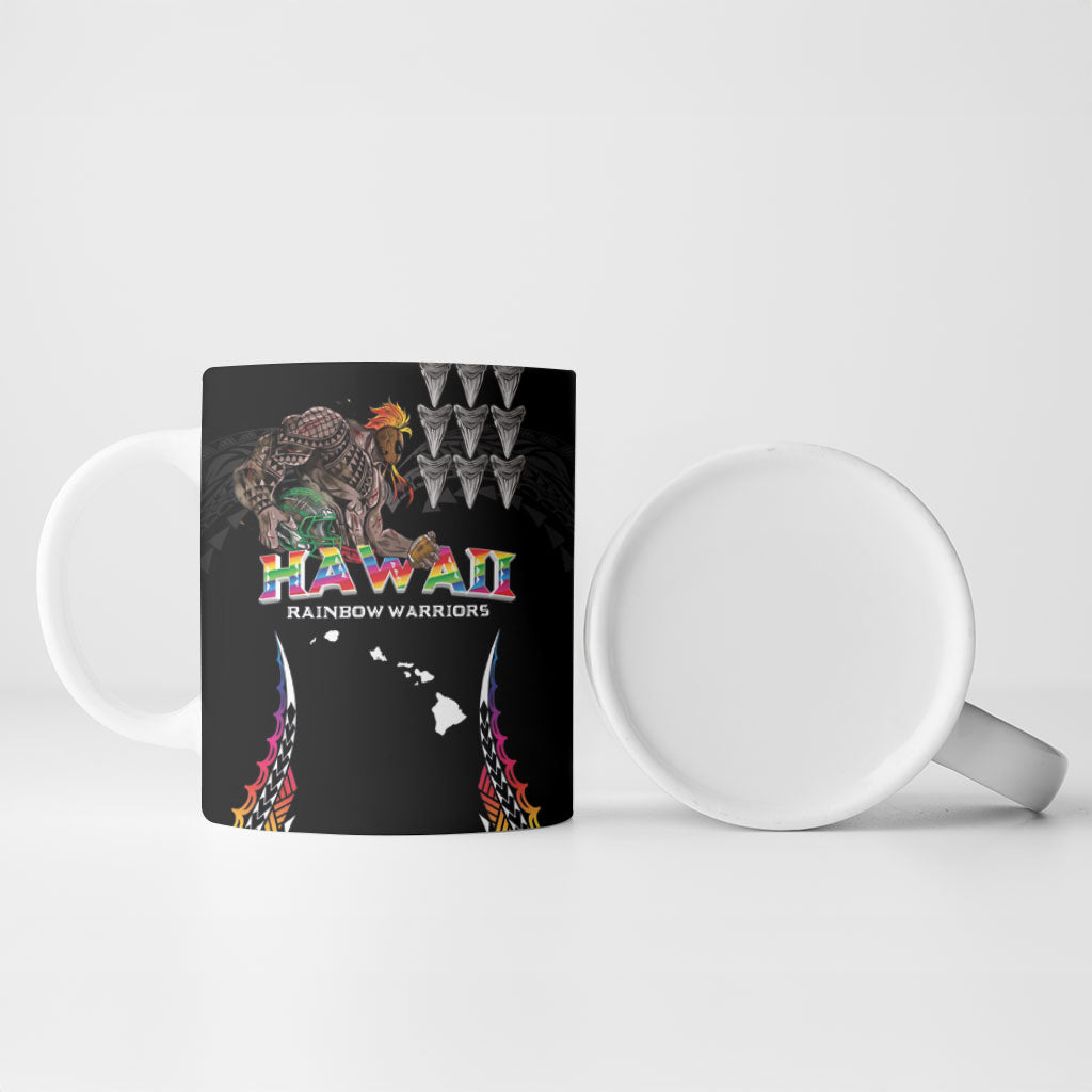 Custom Hawaii Rainbow Warriors Ceramic Mug Kakau Shark Tooth and Polynesian Art Tattoo LT03 - Polynesian Pride