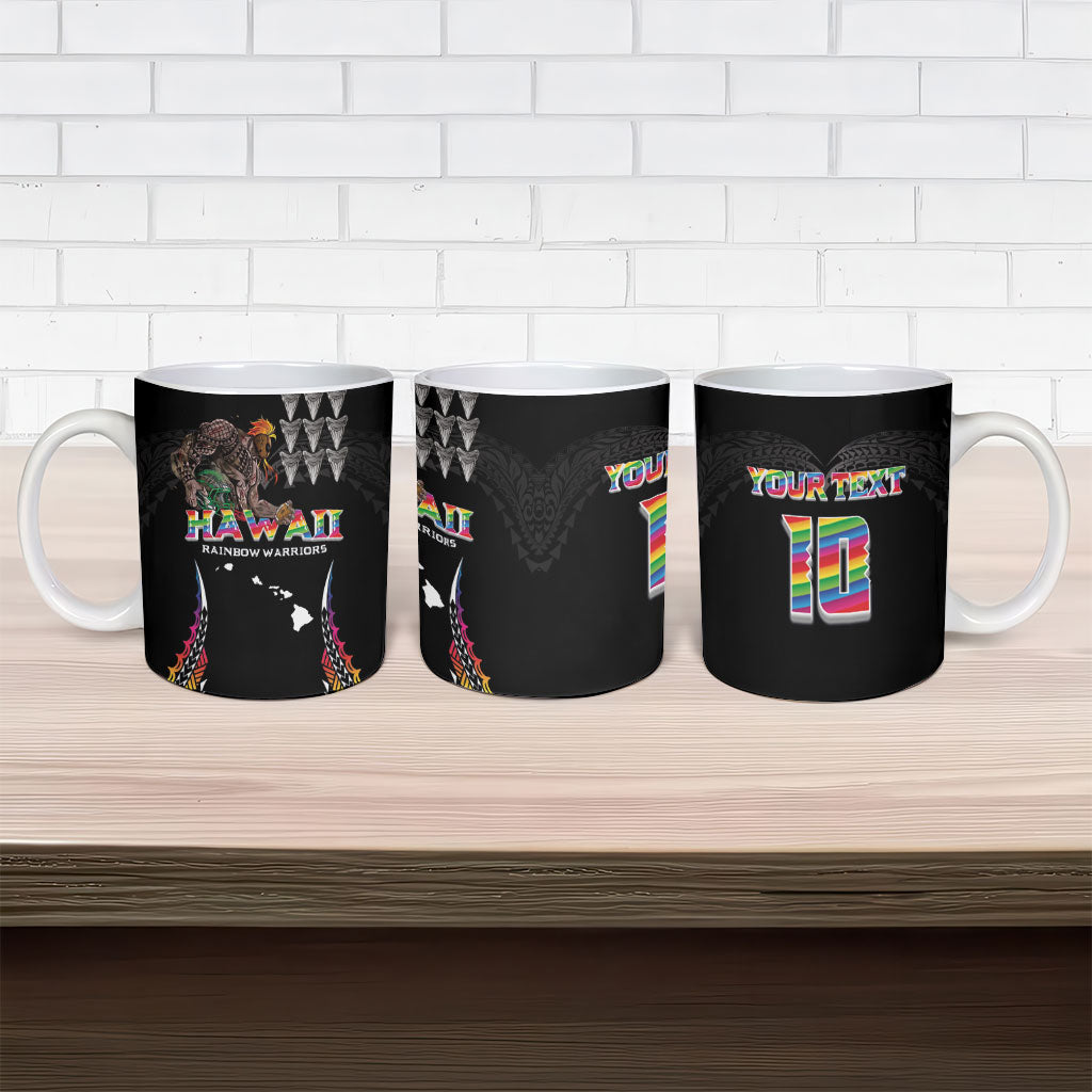 Custom Hawaii Rainbow Warriors Ceramic Mug Kakau Shark Tooth and Polynesian Art Tattoo LT03 - Polynesian Pride