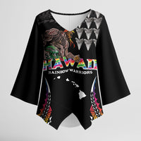 Custom Hawaii Rainbow Warriors Kimono Sleeve Blouse Kakau Shark Tooth and Polynesian Art Tattoo LT03 Female Black - Polynesian Pride