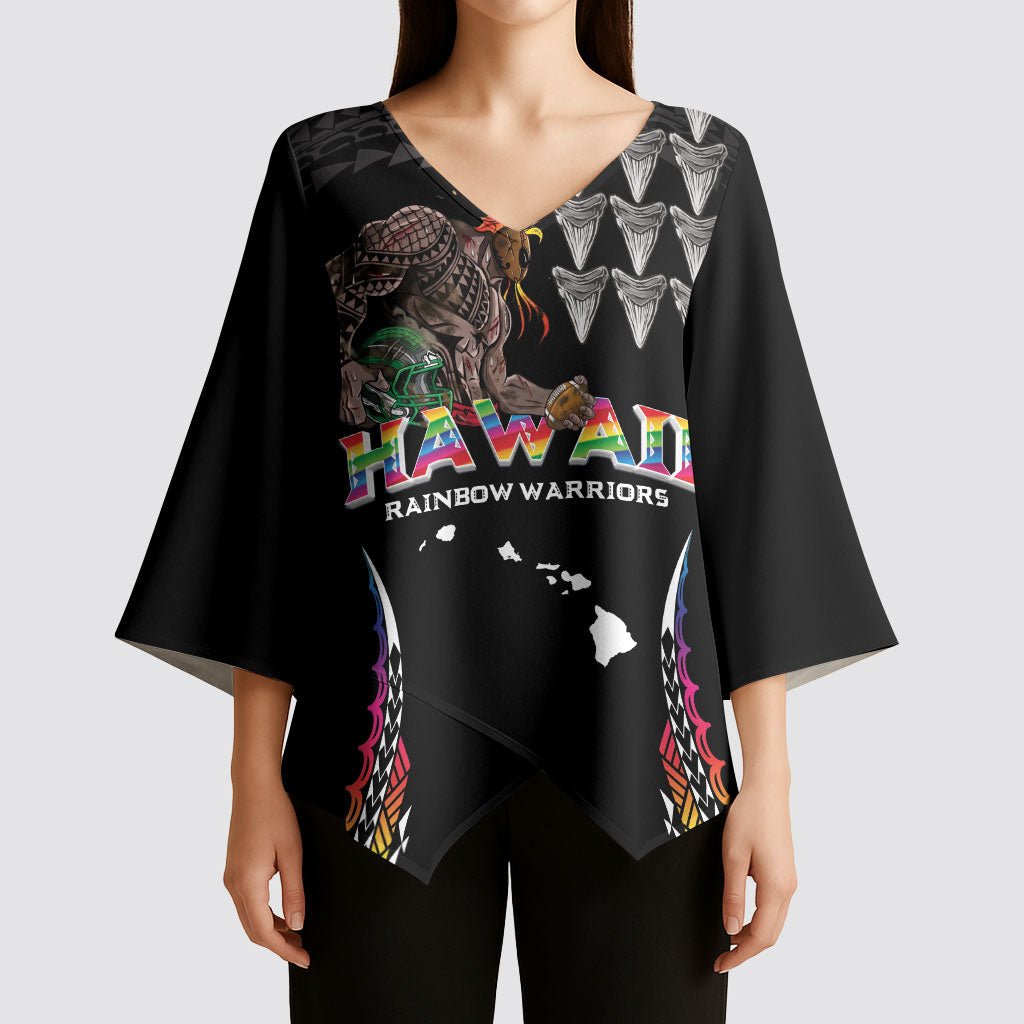 Custom Hawaii Rainbow Warriors Kimono Sleeve Blouse Kakau Shark Tooth and Polynesian Art Tattoo LT03 - Polynesian Pride