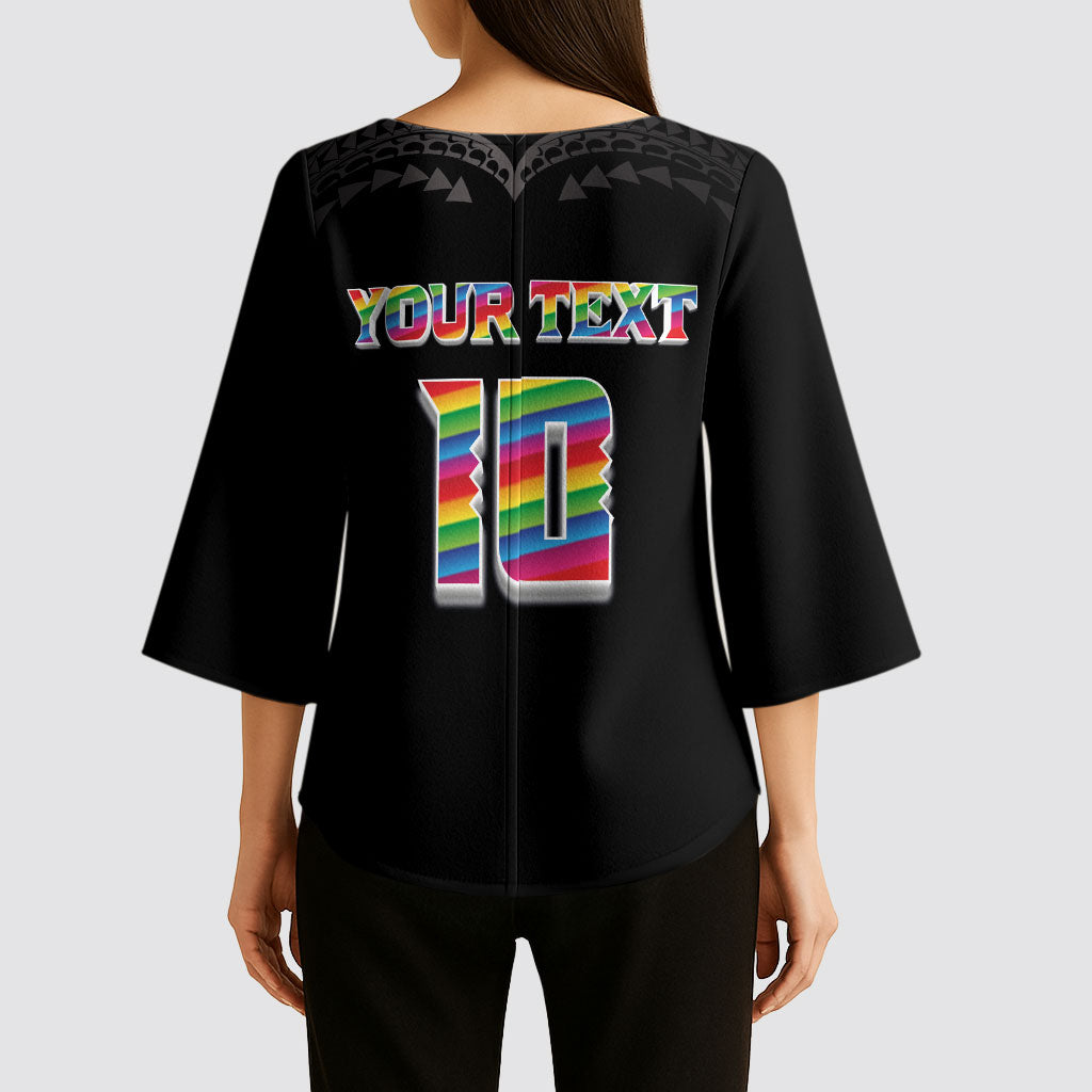 Custom Hawaii Rainbow Warriors Kimono Sleeve Blouse Kakau Shark Tooth and Polynesian Art Tattoo LT03 - Polynesian Pride