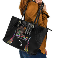 Hawaii Rainbow Warriors Leather Tote Bag Kakau Shark Tooth and Polynesian Art Tattoo LT03 - Polynesian Pride