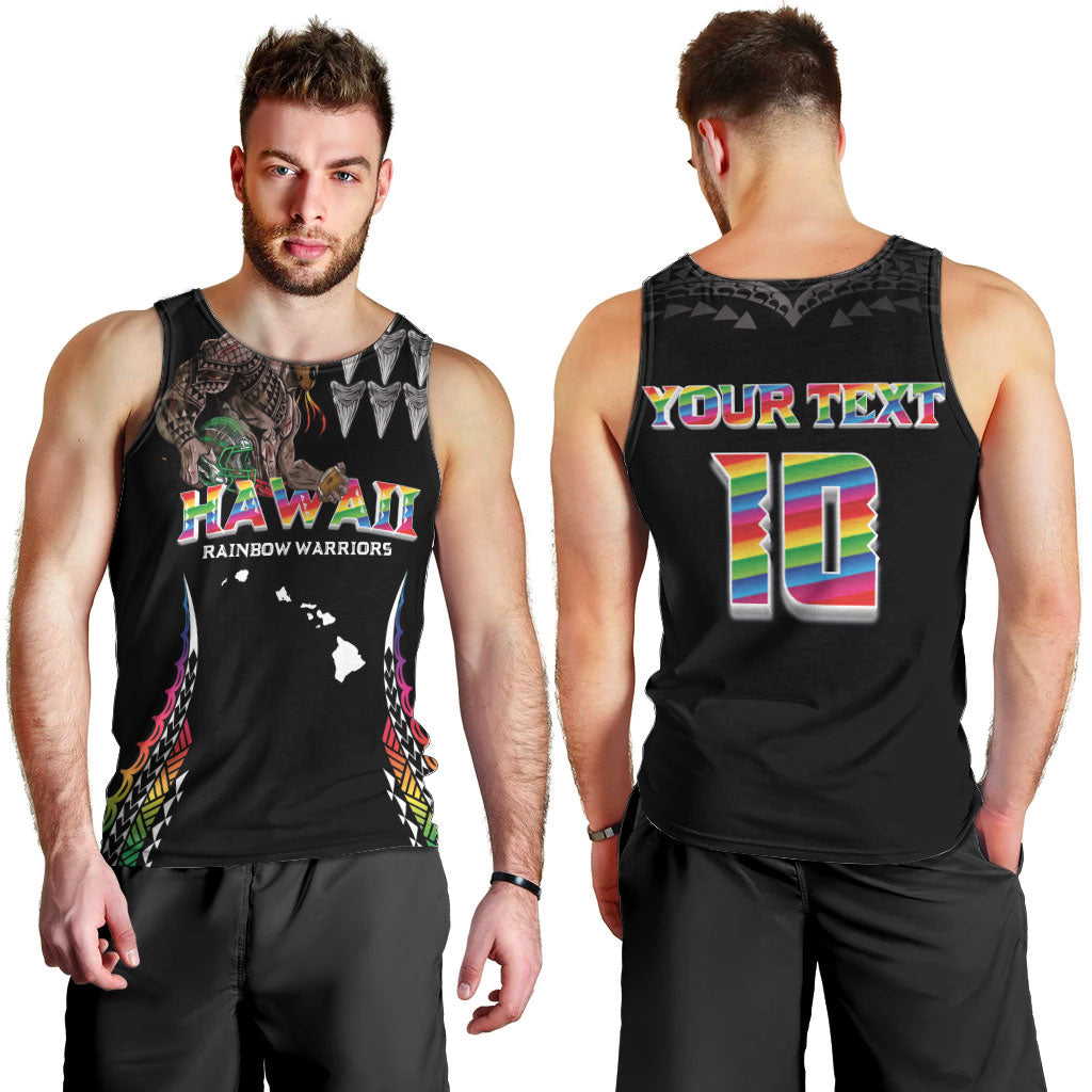 Custom Hawaii Rainbow Warriors Men Tank Top Kakau Shark Tooth and Polynesian Art Tattoo LT03 - Polynesian Pride