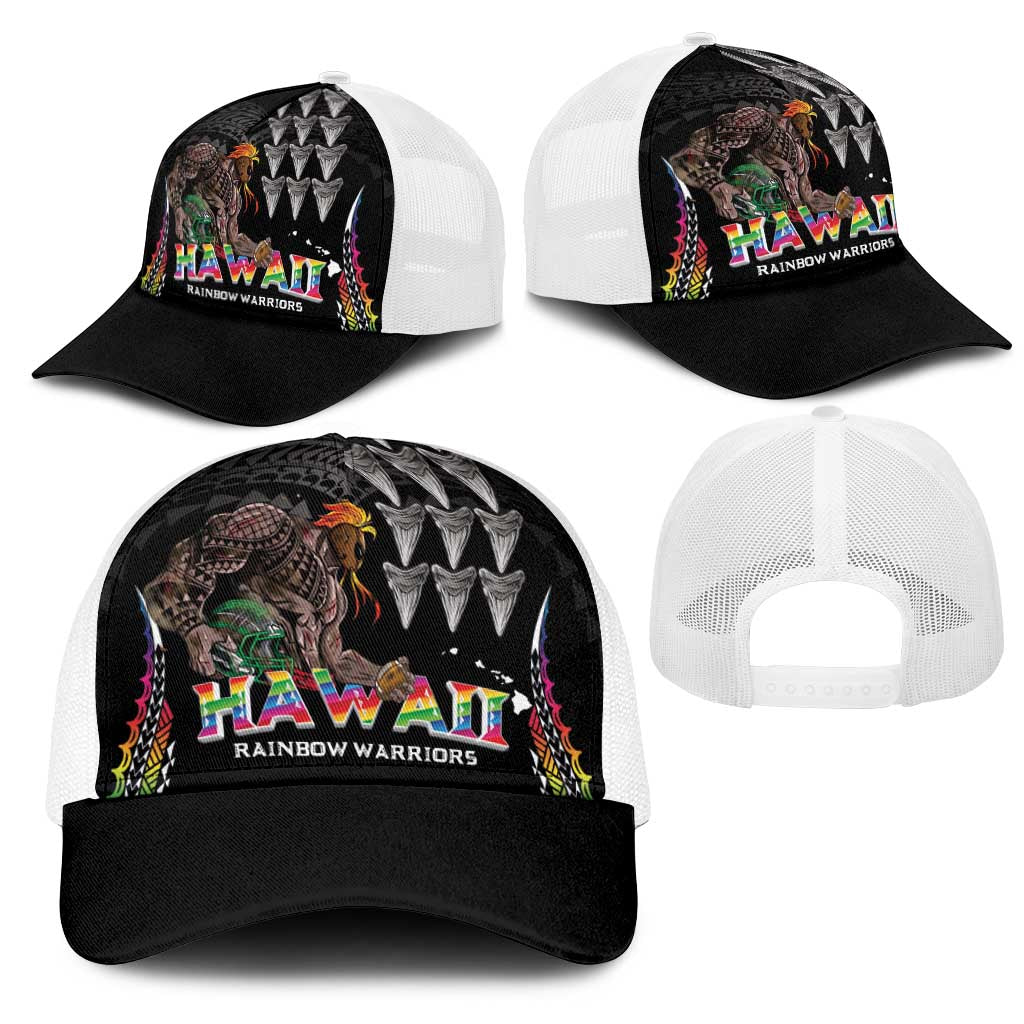Hawaii Rainbow Warriors Mesh Trucker Cap Kakau Shark Tooth and Polynesian Art Tattoo LT03 - Polynesian Pride
