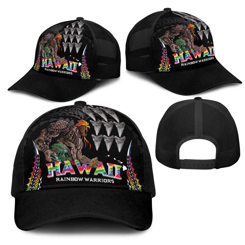 Hawaii Rainbow Warriors Mesh Trucker Cap Kakau Shark Tooth and Polynesian Art Tattoo LT03 - Polynesian Pride