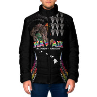 Custom Hawaii Rainbow Warriors Padded Jacket Kakau Shark Tooth and Polynesian Art Tattoo LT03 Men Black - Polynesian Pride