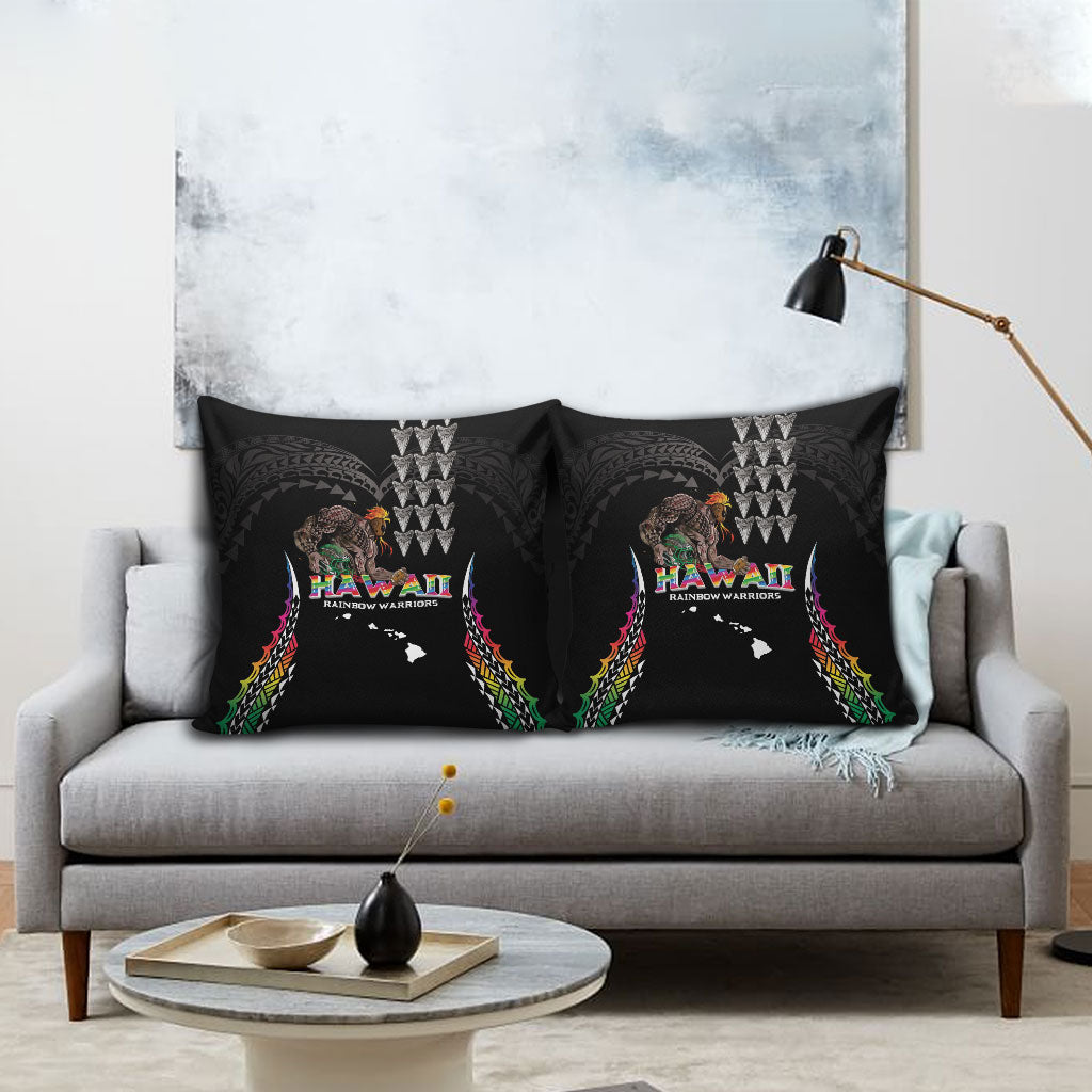 Hawaii Rainbow Warriors Pillow Cover Kakau Shark Tooth and Polynesian Art Tattoo LT03 - Polynesian Pride
