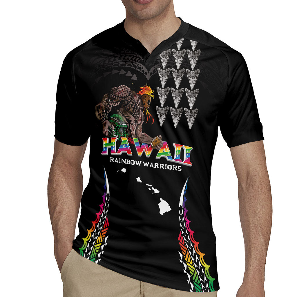 Custom Hawaii Rainbow Warriors Rugby Jersey Kakau Shark Tooth and Polynesian Art Tattoo LT03 - Polynesian Pride