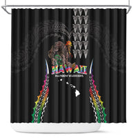 Hawaii Rainbow Warriors Shower Curtain Kakau Shark Tooth and Polynesian Art Tattoo LT03 Black - Polynesian Pride