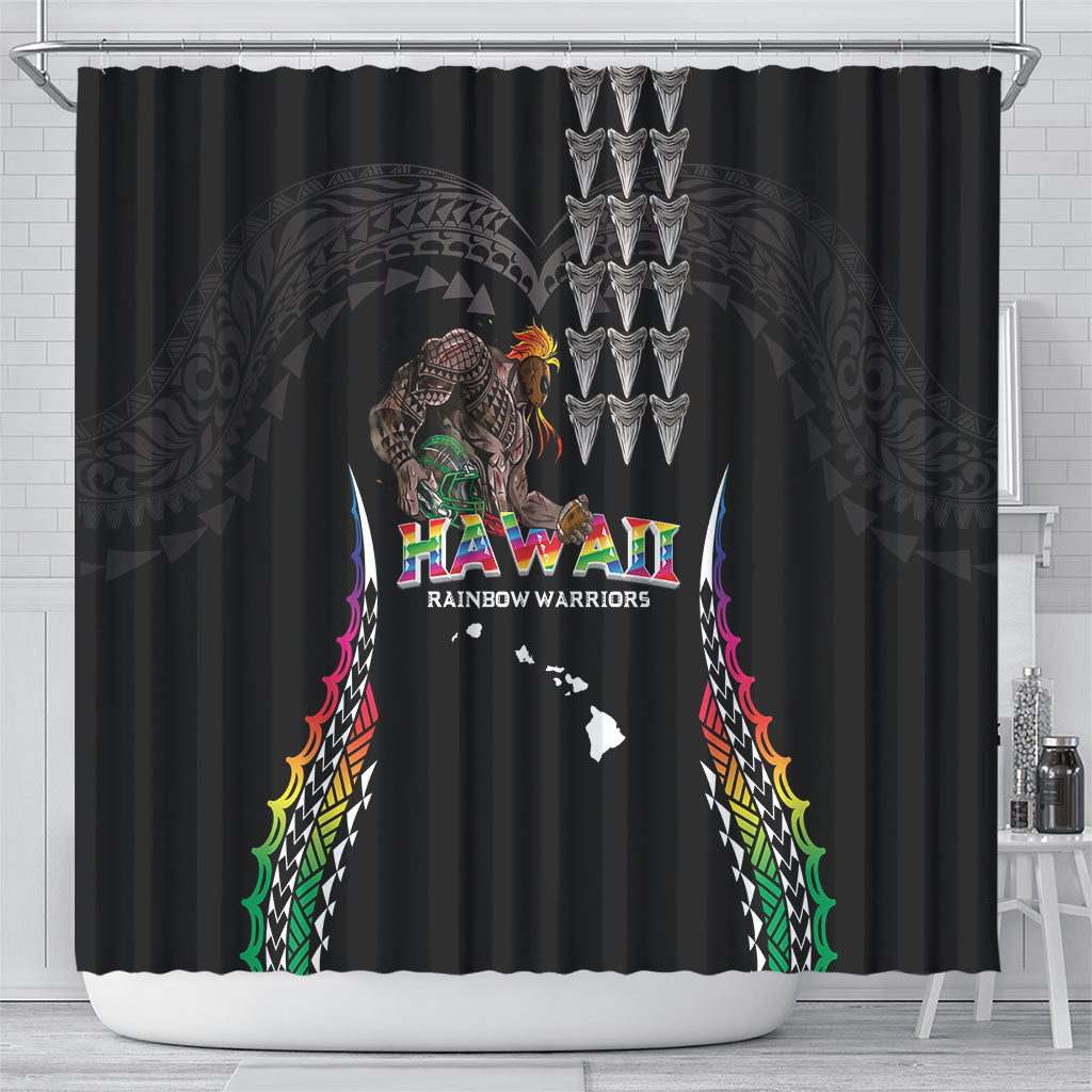 Hawaii Rainbow Warriors Shower Curtain Kakau Shark Tooth and Polynesian Art Tattoo LT03 - Polynesian Pride
