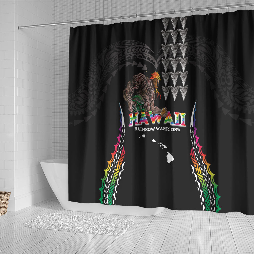 Hawaii Rainbow Warriors Shower Curtain Kakau Shark Tooth and Polynesian Art Tattoo LT03 - Polynesian Pride