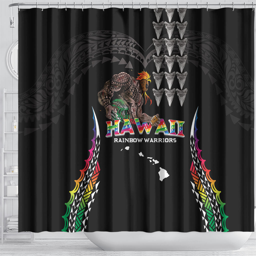 Hawaii Rainbow Warriors Shower Curtain Kakau Shark Tooth and Polynesian Art Tattoo LT03 - Polynesian Pride