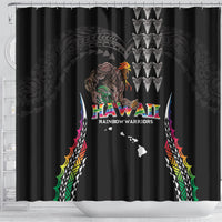 Hawaii Rainbow Warriors Shower Curtain Kakau Shark Tooth and Polynesian Art Tattoo LT03 - Polynesian Pride