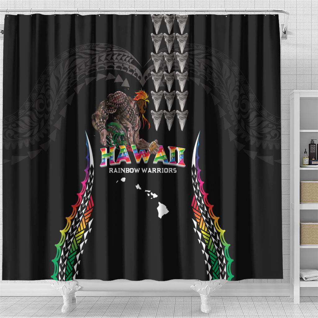 Hawaii Rainbow Warriors Shower Curtain Kakau Shark Tooth and Polynesian Art Tattoo LT03 - Polynesian Pride