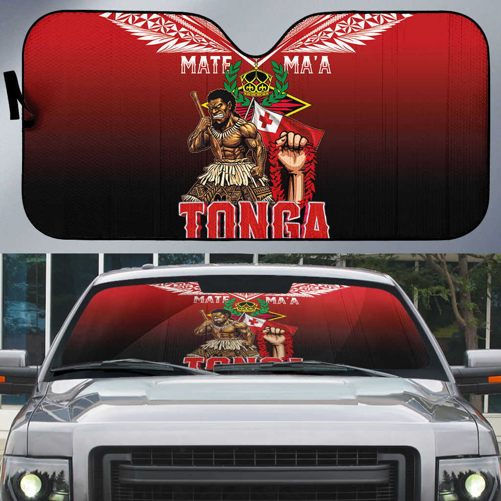 Mate Ma'a Tonga Auto Sun Shade Traditional Warrior and Ngatu Art Pattern LT03 Red - Polynesian Pride