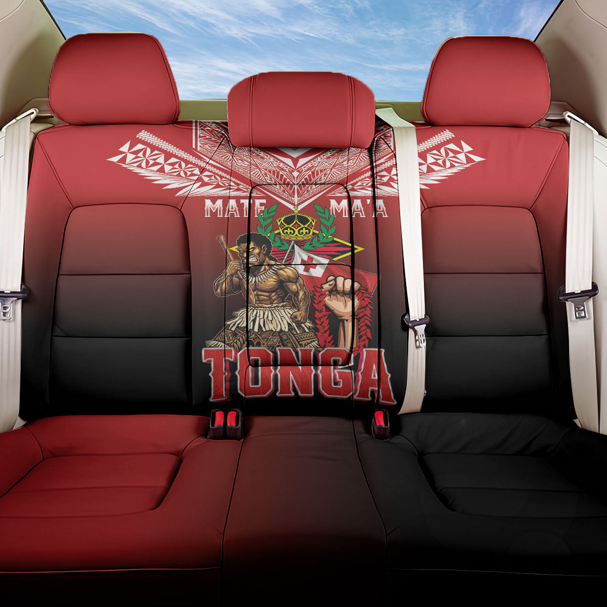 Mate Ma'a Tonga Back Car Seat Cover Traditional Warrior and Ngatu Art Pattern LT03 One Size Red - Polynesian Pride