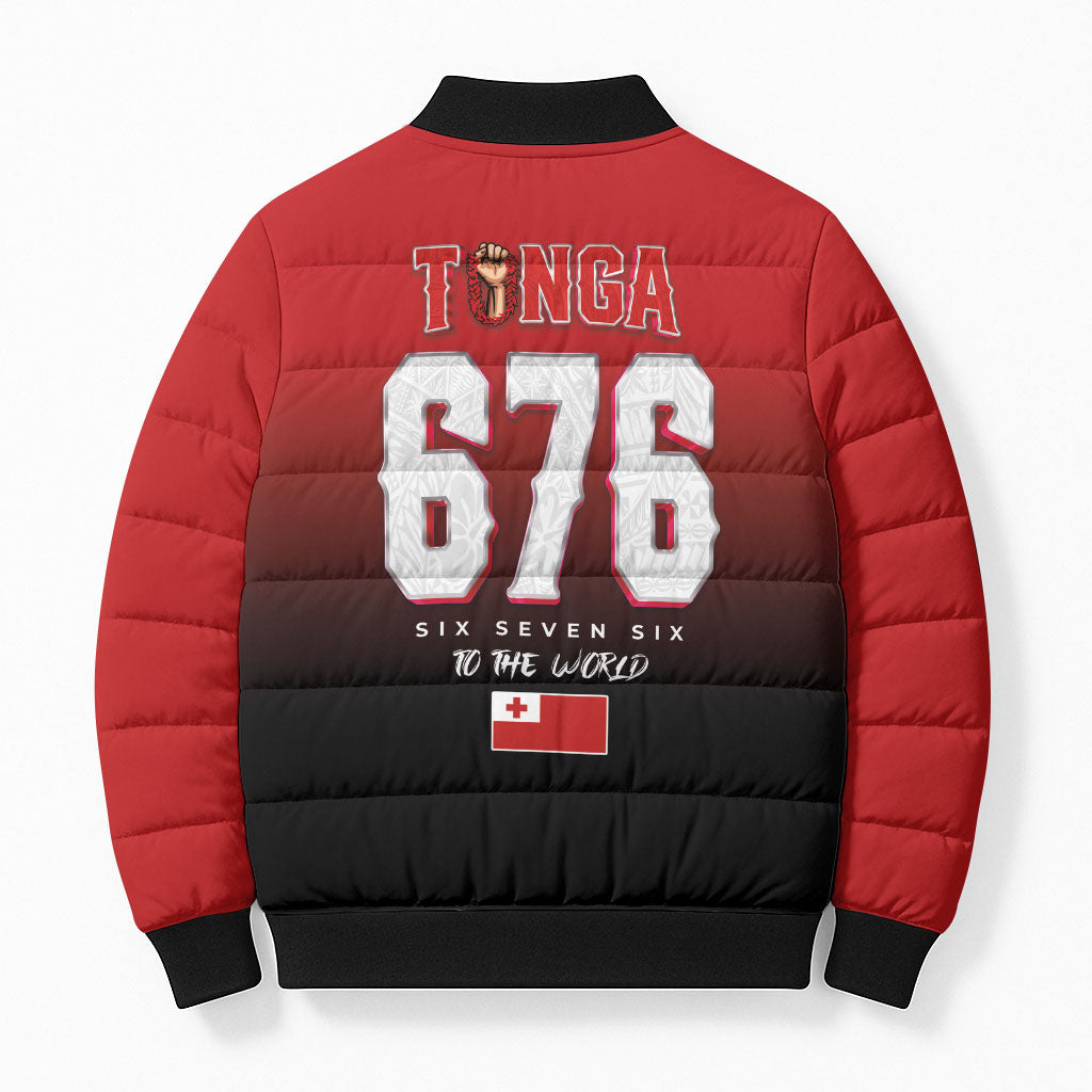 Mate Ma'a Tonga Bomber Puffer Jacket Traditional Warrior and Ngatu Art Pattern LT03 - Polynesian Pride