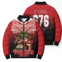 Mate Ma'a Tonga Bomber Puffer Jacket Traditional Warrior and Ngatu Art Pattern LT03 - Polynesian Pride