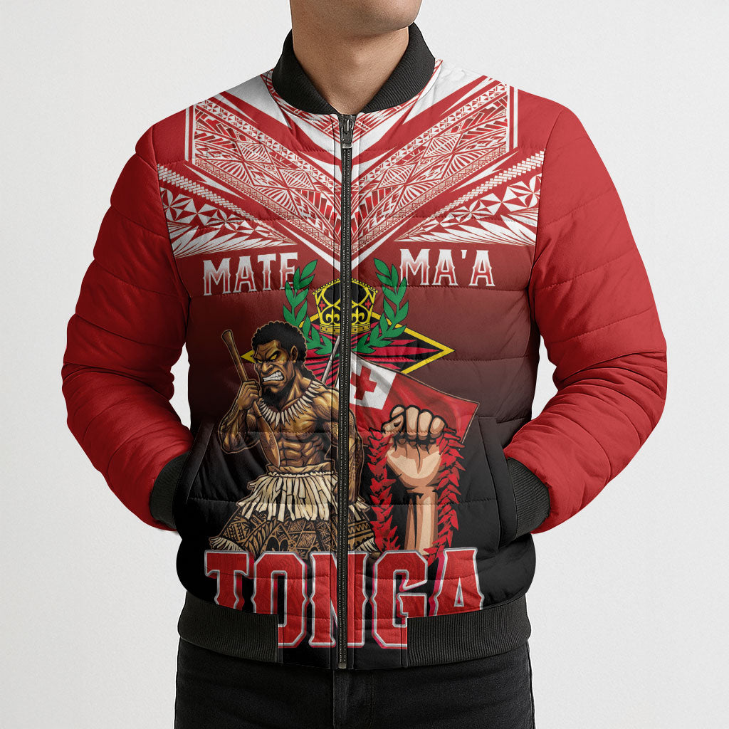Mate Ma'a Tonga Bomber Puffer Jacket Traditional Warrior and Ngatu Art Pattern LT03 - Polynesian Pride