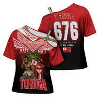 Mate Ma'a Tonga Cross Shoulder Shirt Traditional Warrior and Ngatu Art Pattern LT03 - Polynesian Pride