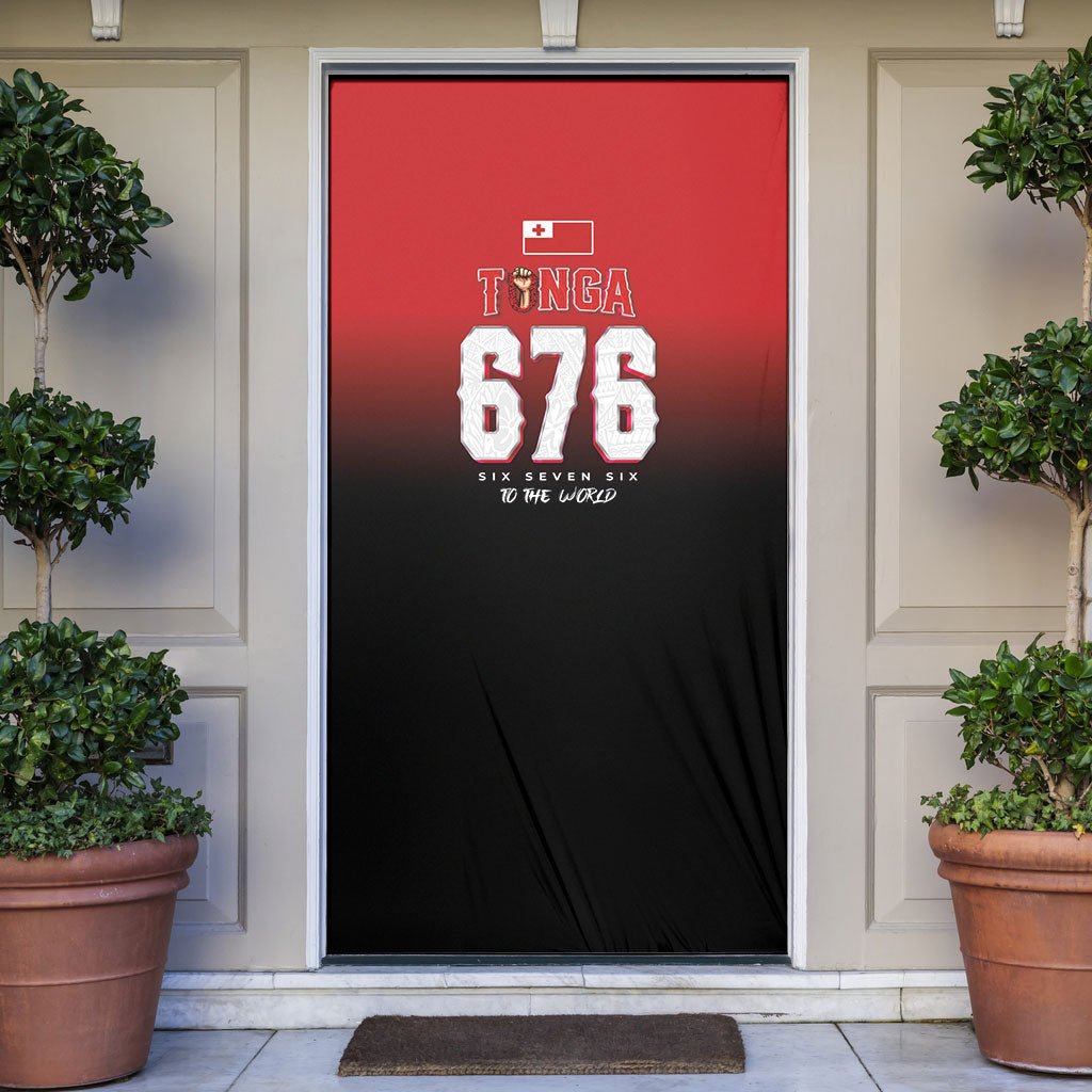 Mate Ma'a Tonga Door Cover Traditional Warrior and Ngatu Art Pattern LT03 Red - Polynesian Pride