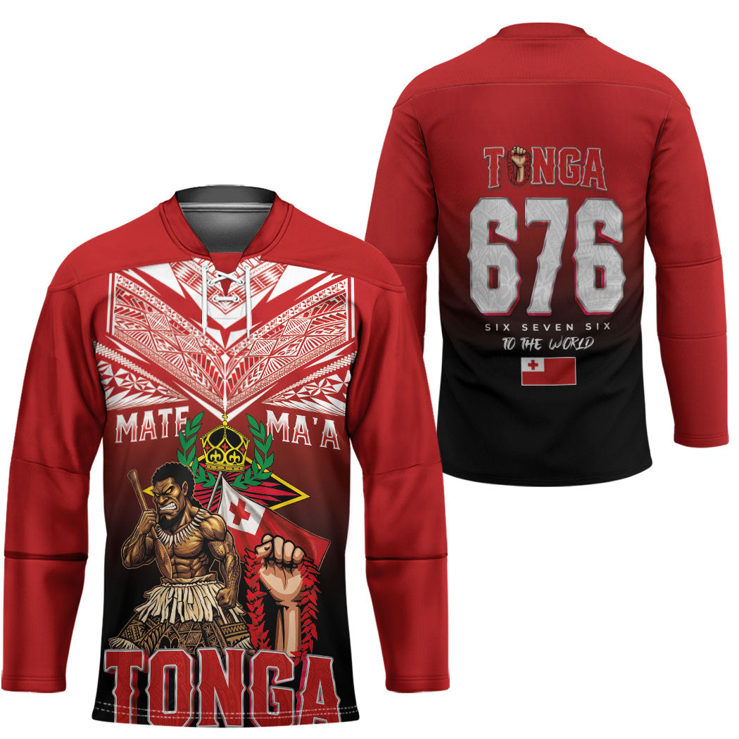 Mate Ma'a Tonga Hockey Jersey Traditional Warrior and Ngatu Art Pattern LT03 - Polynesian Pride