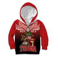 Mate Ma'a Tonga Kid Hoodie Traditional Warrior and Ngatu Art Pattern LT03 Zip Hoodie Red - Polynesian Pride