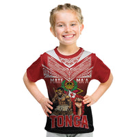 Mate Ma'a Tonga Kid T Shirt Traditional Warrior and Ngatu Art Pattern LT03 Red - Polynesian Pride