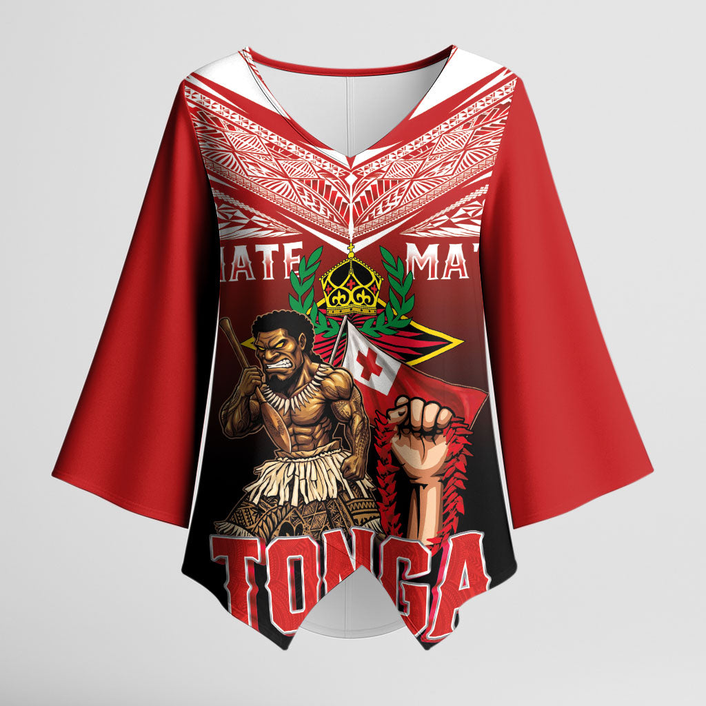 Mate Ma'a Tonga Kimono Sleeve Blouse Traditional Warrior and Ngatu Art Pattern LT03 Female Red - Polynesian Pride