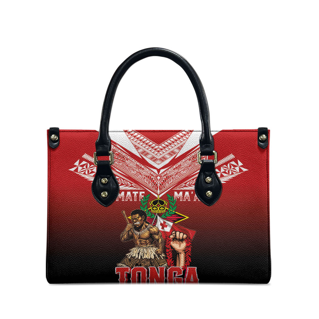 Mate Ma'a Tonga Leather Bag Traditional Warrior and Ngatu Art Pattern LT03 - Polynesian Pride