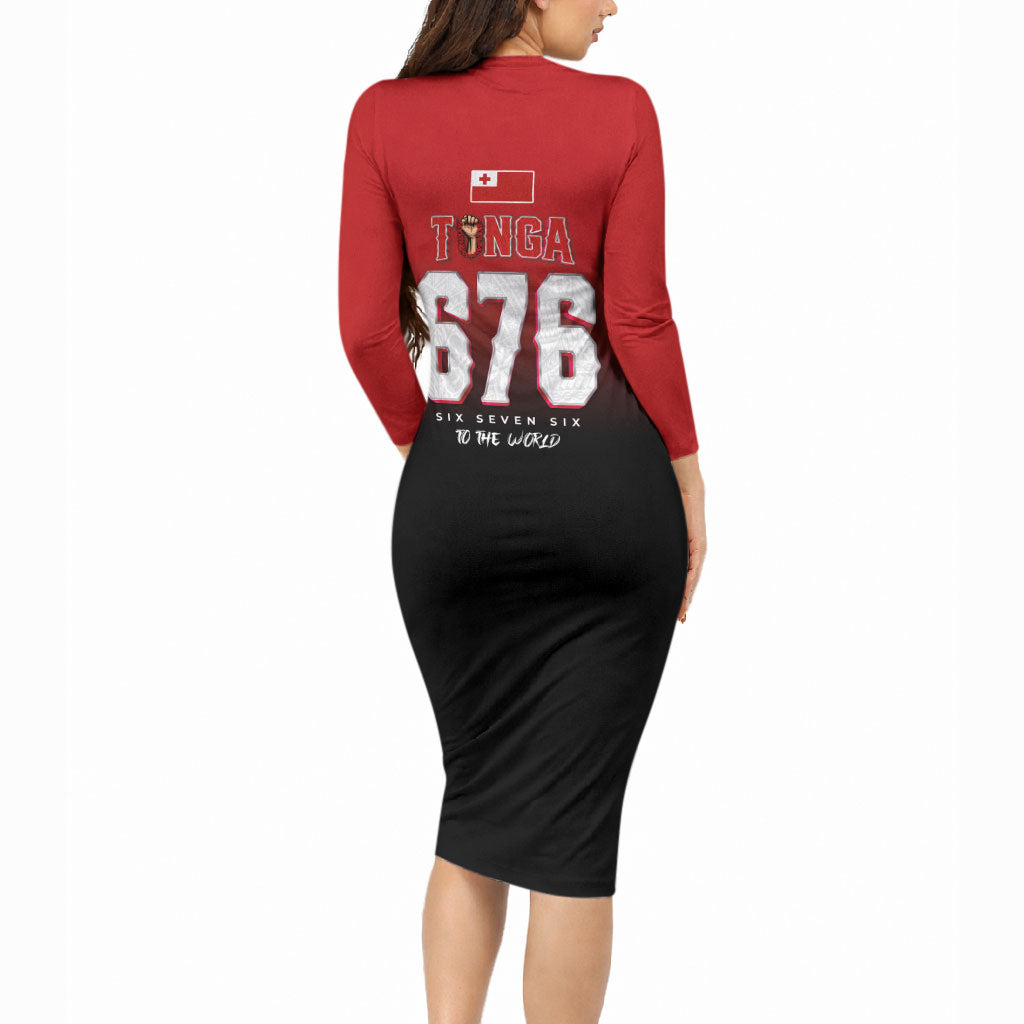 Mate Ma'a Tonga Long Sleeve Bodycon Dress Traditional Warrior and Ngatu Art Pattern LT03 - Polynesian Pride