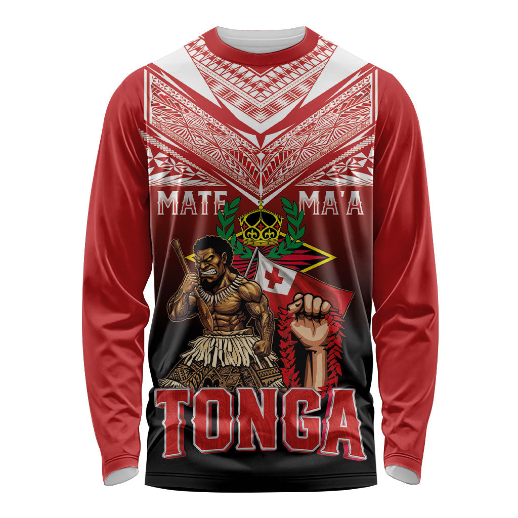 Mate Ma'a Tonga Long Sleeve Shirt Traditional Warrior and Ngatu Art Pattern LT03 Unisex Red - Polynesian Pride