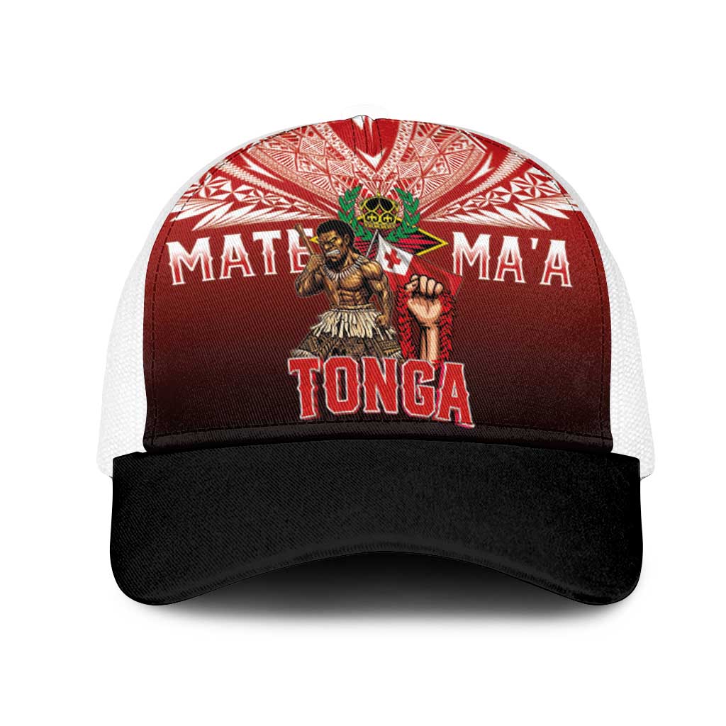 Mate Ma'a Tonga Mesh Trucker Cap Traditional Warrior and Ngatu Art Pattern LT03 One Size White Red - Polynesian Pride