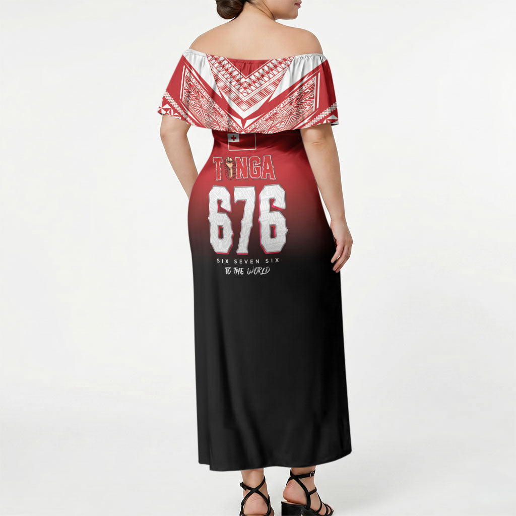 Mate Ma'a Tonga Off Shoulder Maxi Dress Traditional Warrior and Ngatu Art Pattern LT03 - Polynesian Pride