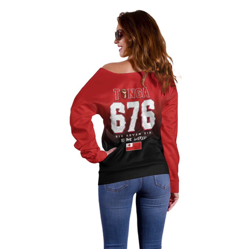 Mate Ma'a Tonga Off Shoulder Sweater Traditional Warrior and Ngatu Art Pattern LT03 - Polynesian Pride