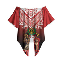 Mate Ma'a Tonga Off Shoulder Wrap Waist Top Traditional Warrior and Ngatu Art Pattern LT03 - Polynesian Pride