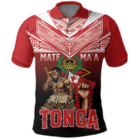 Mate Ma'a Tonga Polo Shirt Traditional Warrior and Ngatu Art Pattern LT03 Red - Polynesian Pride