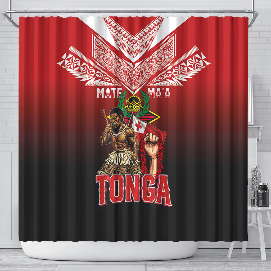 Mate Ma'a Tonga Shower Curtain Traditional Warrior and Ngatu Art Pattern LT03 - Polynesian Pride