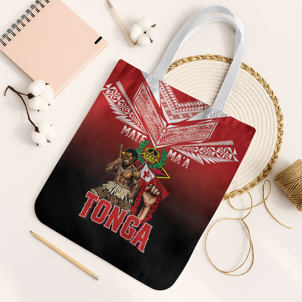 Mate Ma'a Tonga Tote Bag Traditional Warrior and Ngatu Art Pattern LT03 White Strap One Size Red - Polynesian Pride
