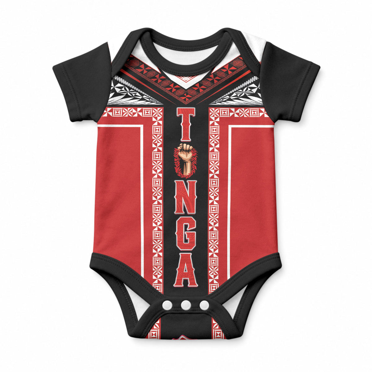 Tonga Baby Onesie Tribal Pacific Ngatu Motif LT03 Red - Polynesian Pride