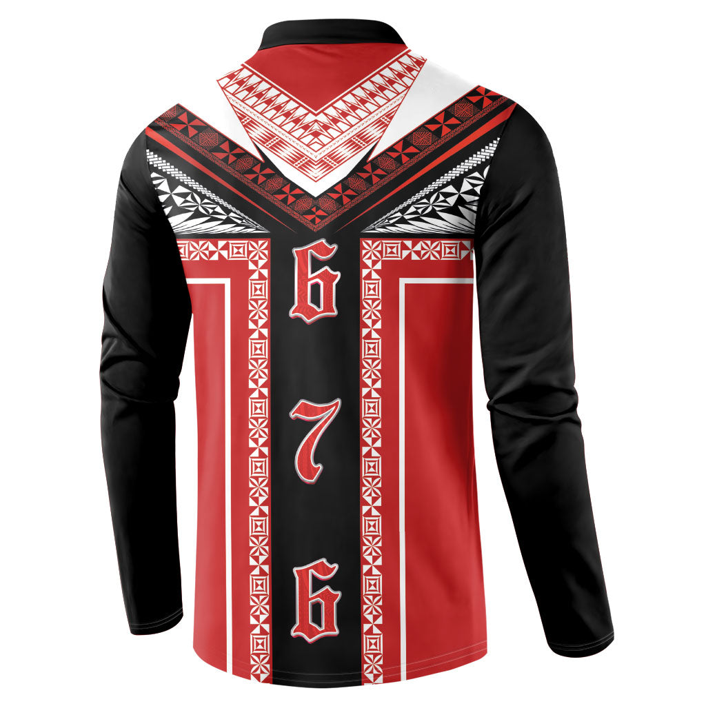 Tonga Button Sweatshirt Tribal Pacific Ngatu Motif LT03 - Polynesian Pride