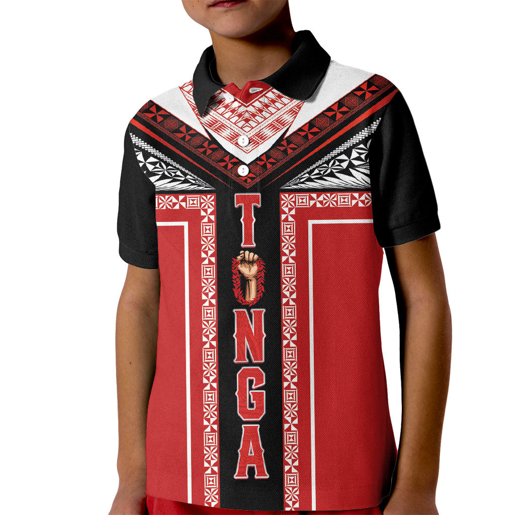 Tonga Kid Polo Shirt Tribal Pacific Ngatu Motif LT03 Kid Red - Polynesian Pride
