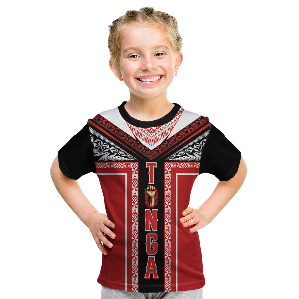 Tonga Kid T Shirt Tribal Pacific Ngatu Motif LT03 Red - Polynesian Pride