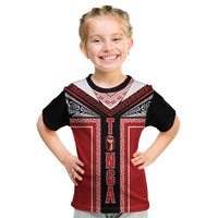 Tonga Kid T Shirt Tribal Pacific Ngatu Motif LT03 Red - Polynesian Pride