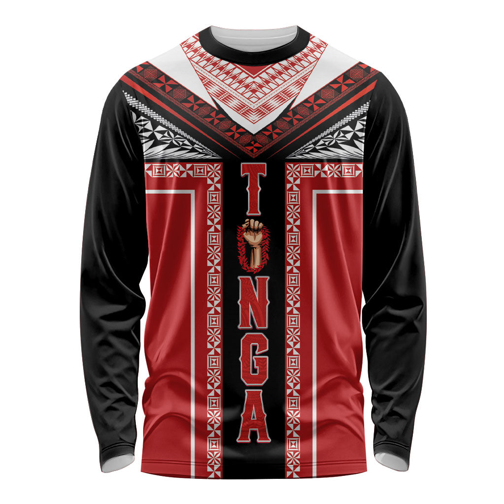 Tonga Long Sleeve Shirt Tribal Pacific Ngatu Motif LT03 Unisex Red - Polynesian Pride