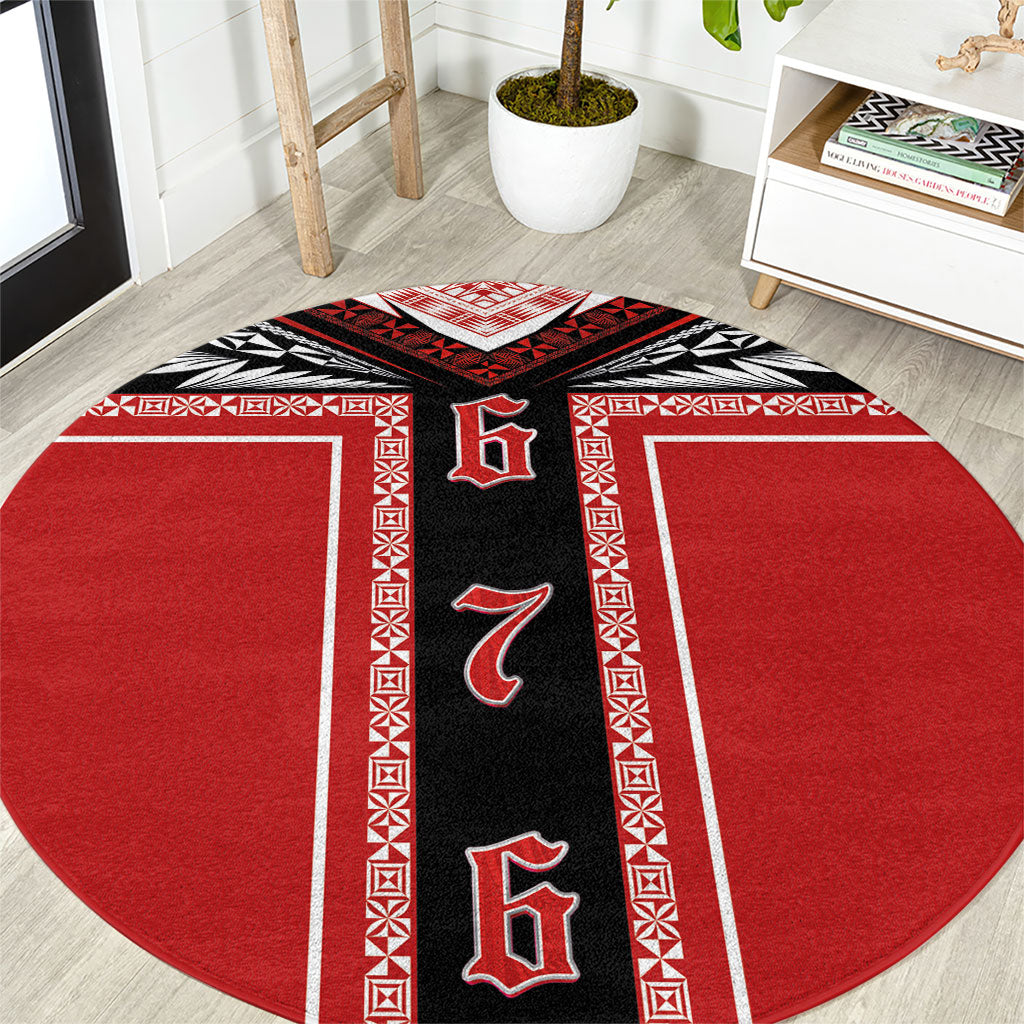 Tonga Round Carpet Tribal Pacific Ngatu Motif LT03 Red - Polynesian Pride