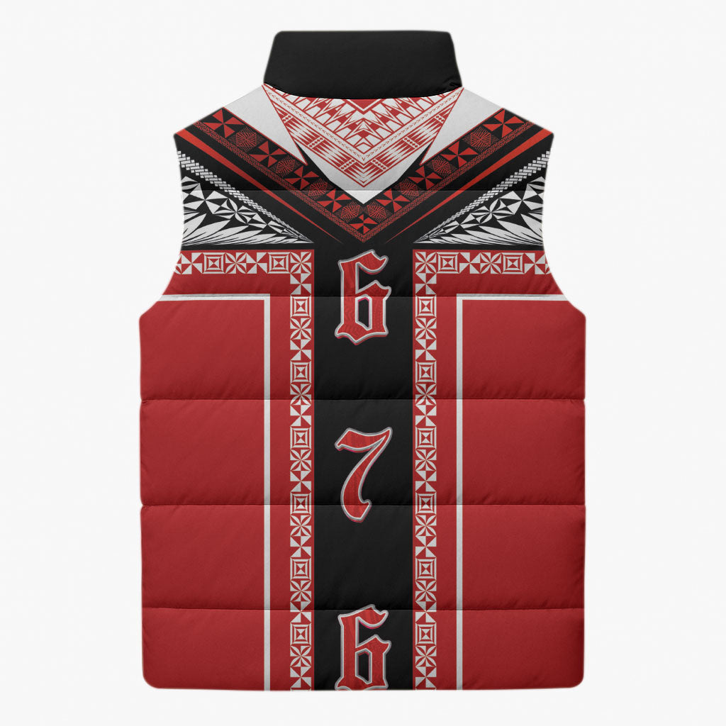 Tonga Sleeveless Puffer Jacket Tribal Pacific Ngatu Motif LT03 - Polynesian Pride