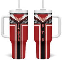 Tonga Tumbler With Handle Tribal Pacific Ngatu Motif LT03 One Size: 40 oz Red - Polynesian Pride