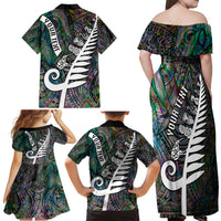 Personalized New Zealand Family Matching Off Shoulder Maxi Dress and Hawaiian Shirt Aotearoa Symbols With Silver Fern LT03 - Polynesian Pride