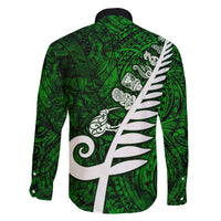 New Zealand Family Matching Off Shoulder Short Dress and Hawaiian Shirt Silver Fern and Maori Symbols Papua Shell Green Style LT03 - Polynesian Pride
